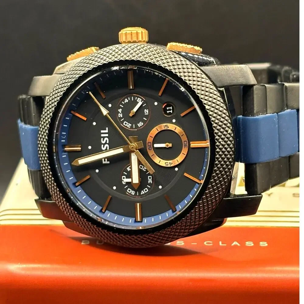 Fossil Machine FS5164 Chronograph Black Blue 45mm Men’s Watch